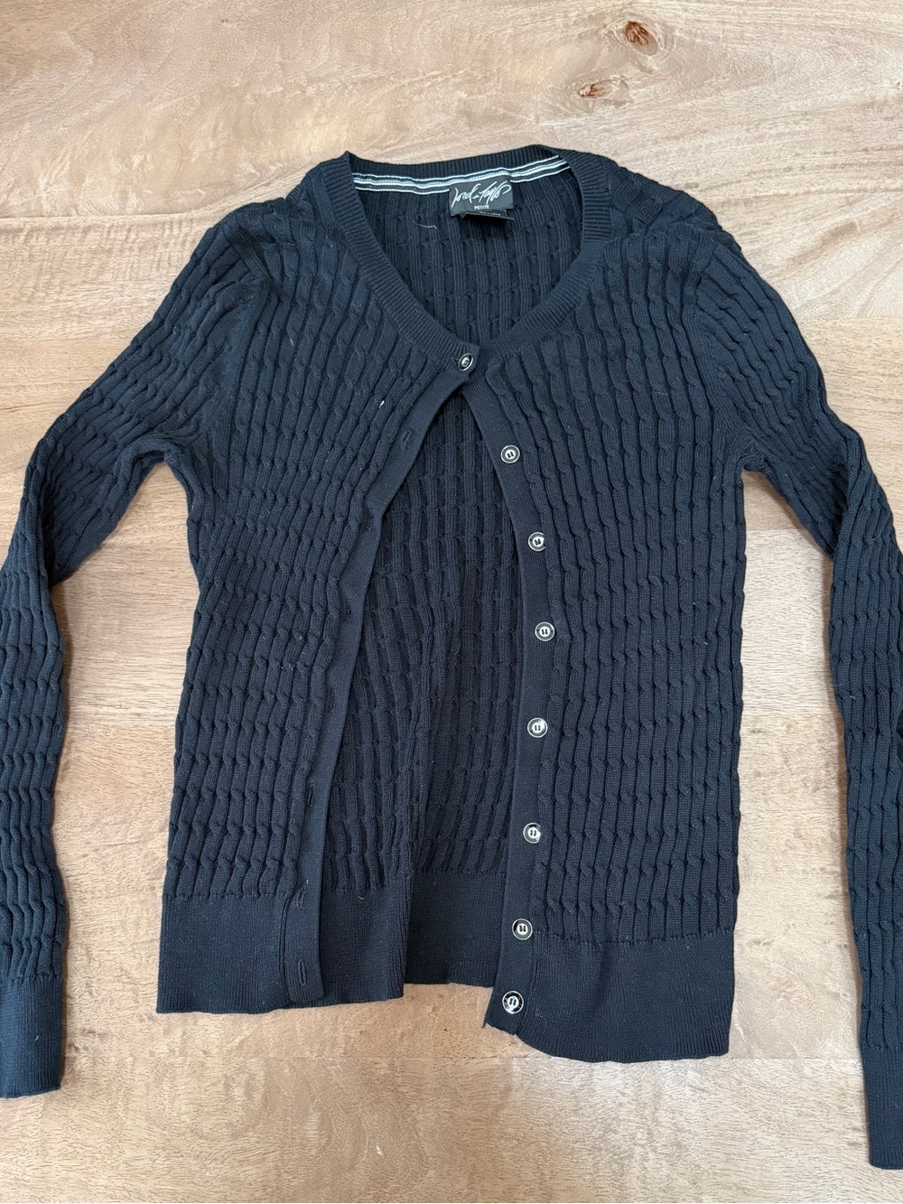 Lord & Taylor Black Cable Knit Petite Sweater